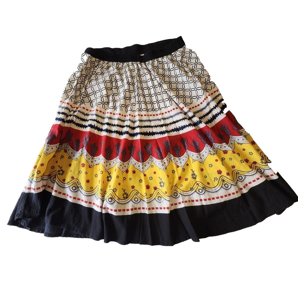 Studio West Midwestern Boho Bandana Folk India Print Skirt Sz L 100% Cotton